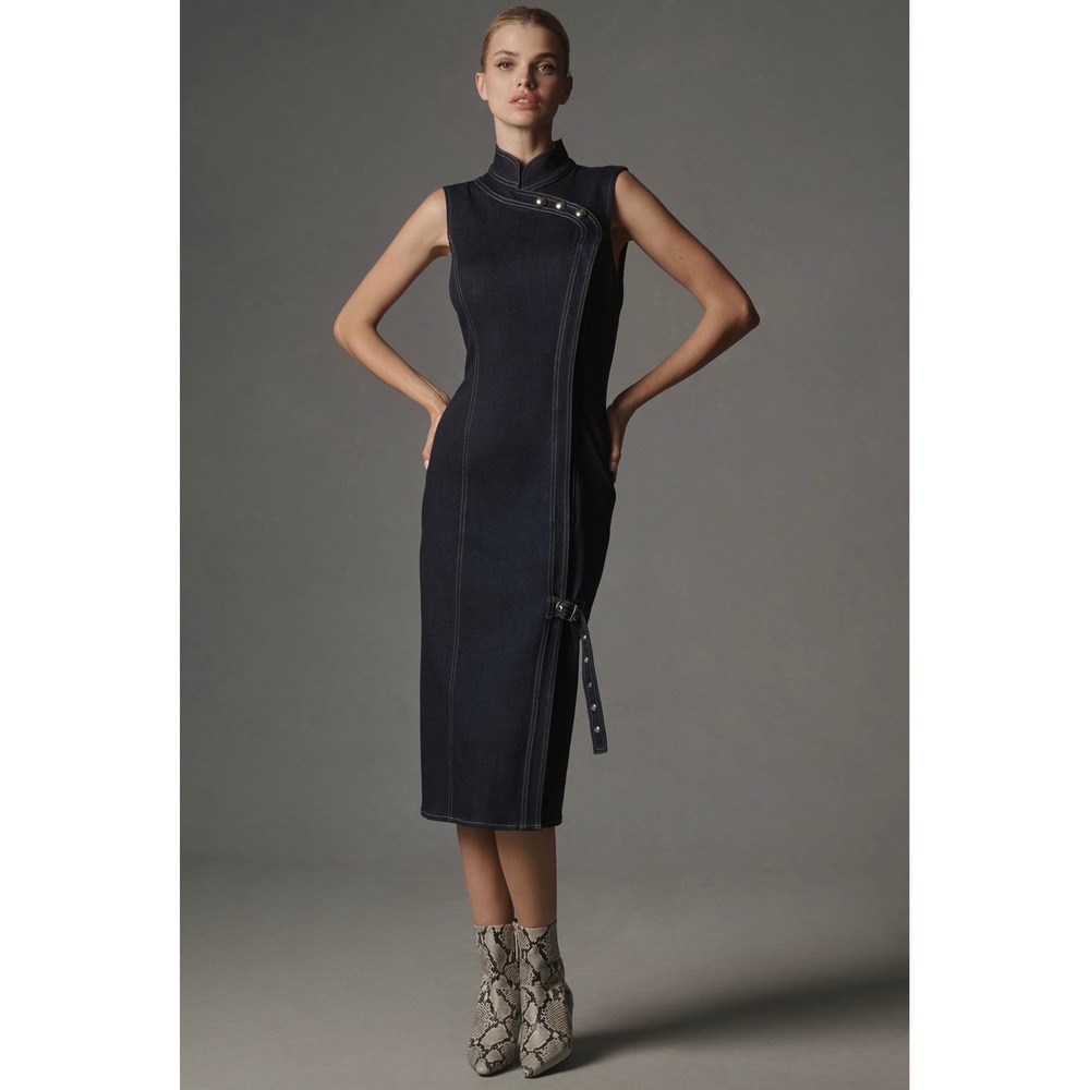 NWT Anthropologie Porridge Denim Hardware Midi Dress Size Large